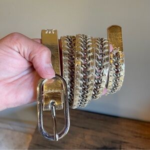 Nine West Metallic Gold Tone  Synthetic Leather Chain Belt M